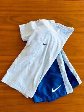Nike Boys Blue and Navy Tee and Short Set, Size 7 (6-7yrs)- Like New